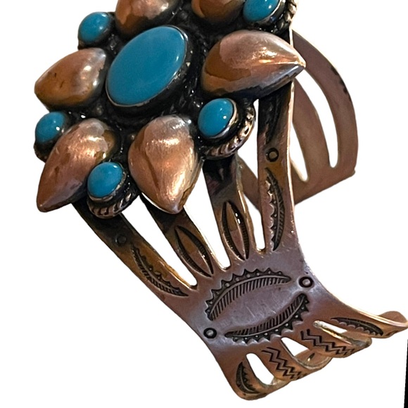 Vintage Bell Trading Post Native Southwestern Copper turquoise Bangle bracelet - Picture 3 of 7